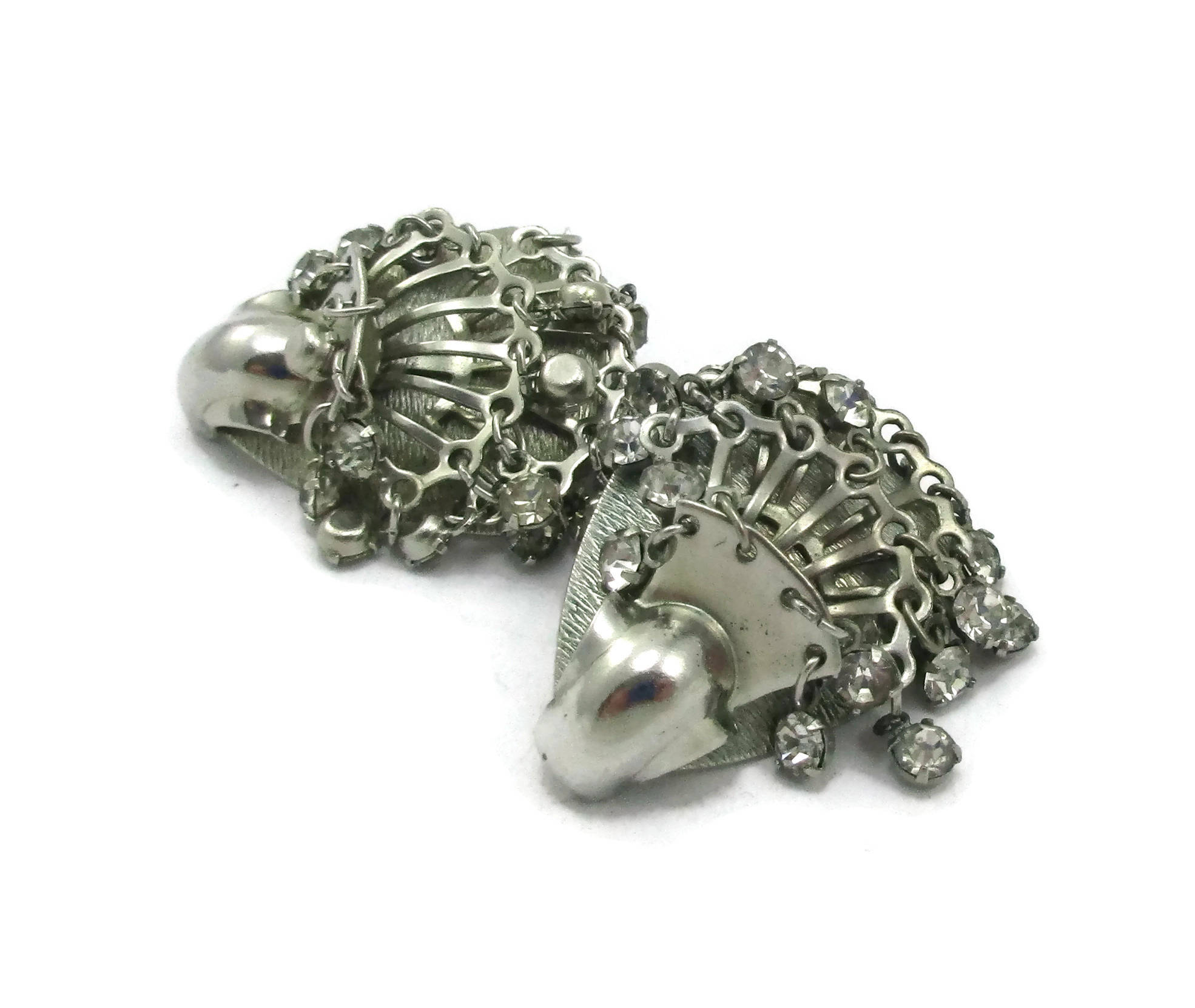 Silver Clip Earrings Rhinestone Twiggy Style Design 1970s - Etsy
