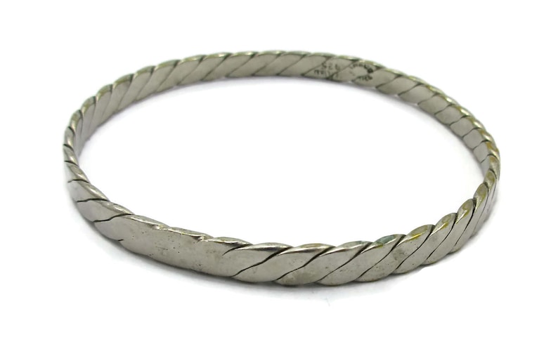 Taxco Sterling Silver Bangle Bracelet 925 Twisted Signed Mexico 925 Vintage Simple Tribal Wavy Mexican Silver Bracelet Boho