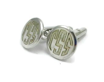 925 Monogram SSJ Sterling Silver Cufflinks Cuff Links  Mid Century Mod Designer Signed Vintage Mens Gift Idea Fathers Day Present