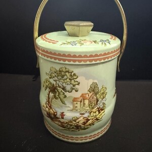 Vintage Murray Allen Company Pastoral Tin With Lid Handle Made in England image 4
