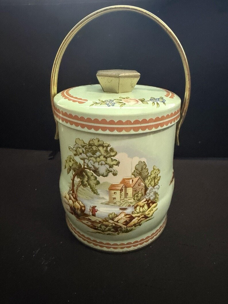 Vintage Murray Allen Company Pastoral Tin With Lid Handle Made in England image 4