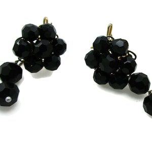 Black Faceted Bead Wingback Gold Tone Earrings Clip Earrings Designer Vintage Costume Jewelry Gift Ideas Signed