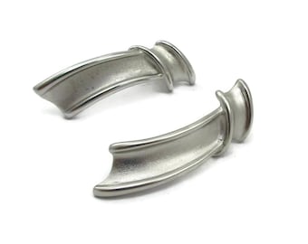 YSL Yves Saint Laurent  Satin Silver Earrings Post Ribbon Haute Couture Designer Signed Vintage Costume Jewelry Gift Ideas High End