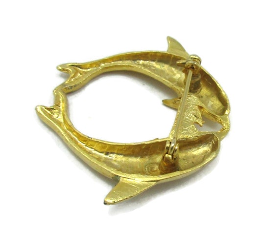 Gold Tone Dolphin Brooch Pin  Vintage Ocean Beach… - image 2
