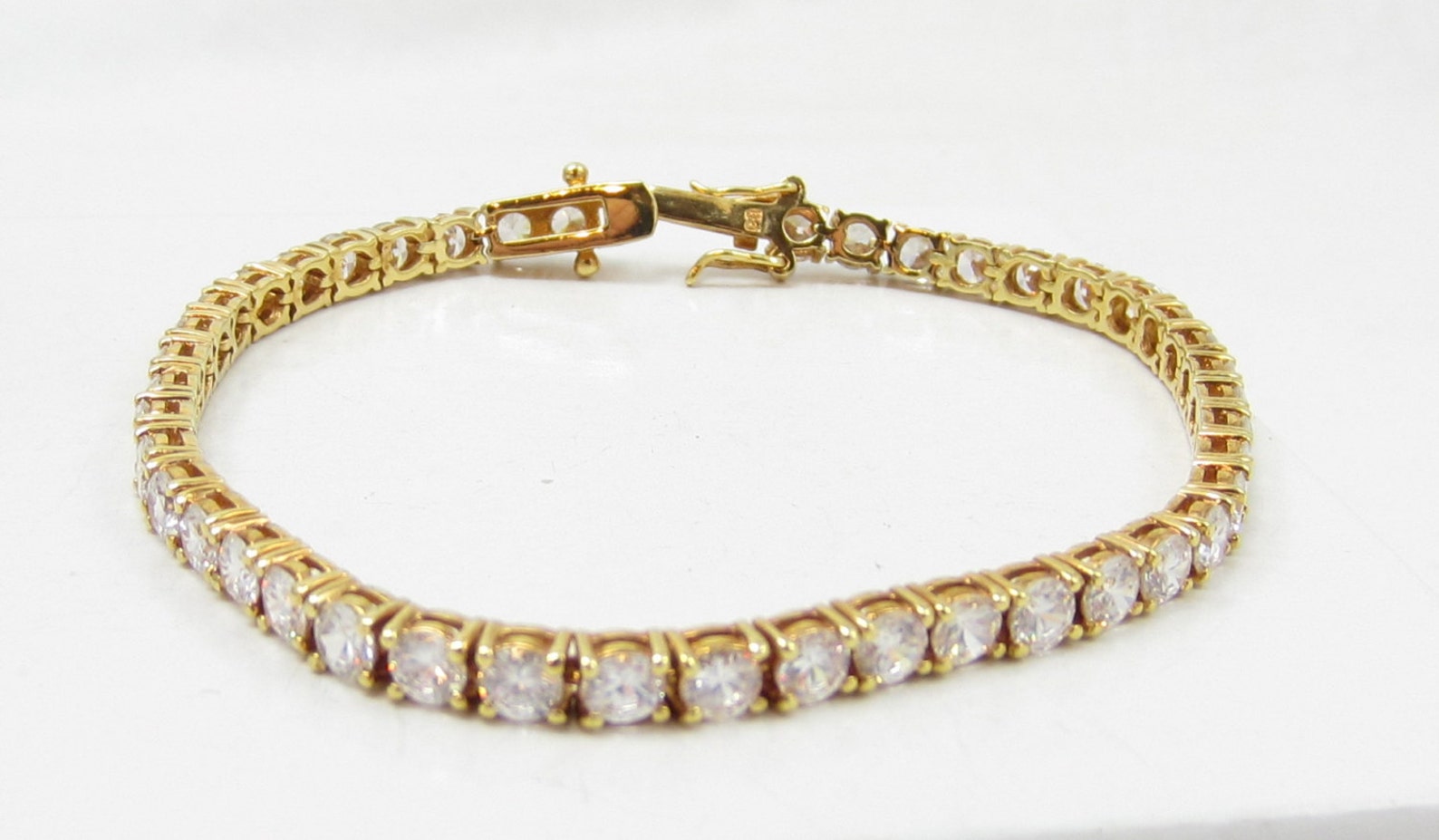PD Signed Rhinestone Tennis Bracelet Clasp Single Row 8 Inches Etsy