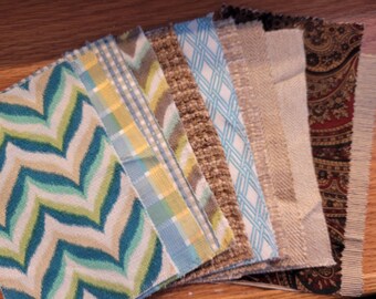 Upholstery Fabric Samples: Aqua, Tan, Paisley, Plaid - 11 Pieces