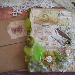 Carte d'anniversaire nature, la nature a été gentille avec vous, carte technique mixte collage, carte de vieillissement