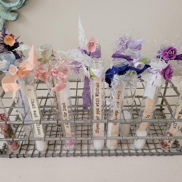 Vintage Test Tube Rack with Glass Tubes, Wedding Shower Decor, Wedding Wishes, Doctor, Nurse, Chemist Wedding or Shower Decor.