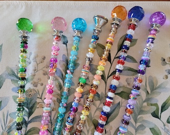 Beaded Garden Stake: Crystal Topper, Silver Charm Fairy Wand