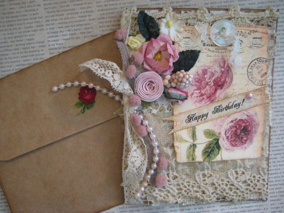 Vintage Lace And Doily Birthday Card Shabby Chic Birthday Etsy