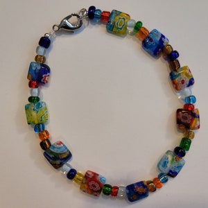 Millefiori Glass Beaded Bracelet or Anklet, Italian Flower Glass Beads, Colorful Beaded Bracelet or Anklet, Made to Order