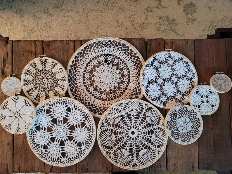 Vintage Doilies in Embroidery Hoops Doily Wall Hanging Etsy