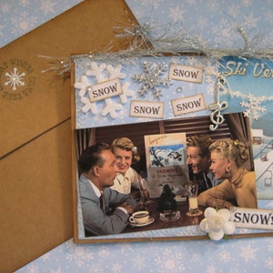 Carte de Noël enneigée, chanson de film Noël blanc, neige neige neige, cadeau pour fan du film Noël blanc
