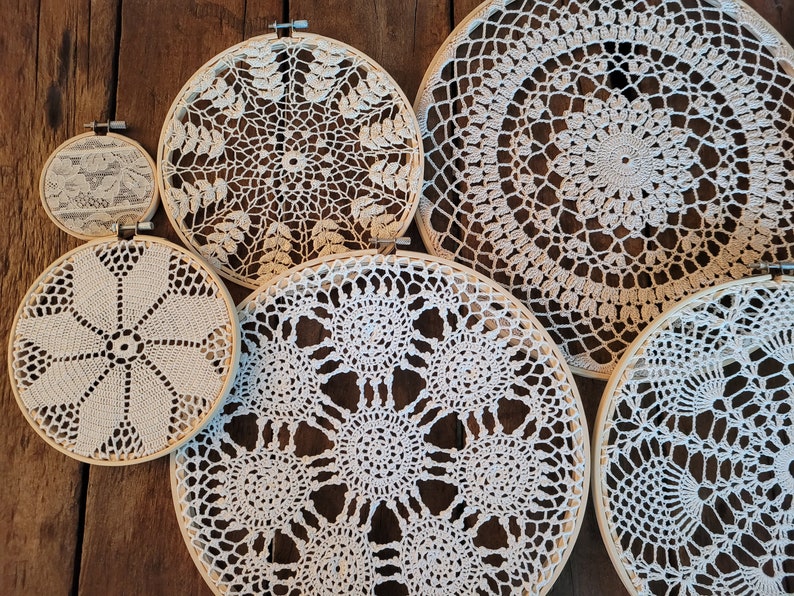 Vintage Doilies in Embroidery Hoops Doily Wall Hanging Etsy