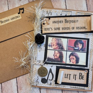 Carte d'anniversaire sur le thème de la musique, carte d'anniversaire des Beatles, Let It Be, carte d'anniversaire de vieillissement, carte de paroles des Beatles