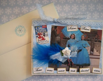 White Christmas Movie Sisters Card: Vintage Feather & Music Note Charm