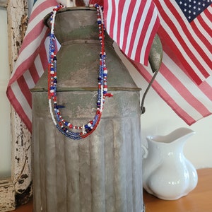 4th of July beaded necklaces, Patriotic jewelry, Summer beads, Red, White and Blue, Made to Order