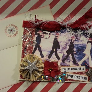 Carte de Noël Abbey Road, je rêve d'un Noël blanc ! Les Beatles en bonnet de Noel