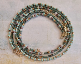 Aqua, Jade Green Beaded Necklaces, Miyuki Beads, Seed Beads, Made to Order, Size Options