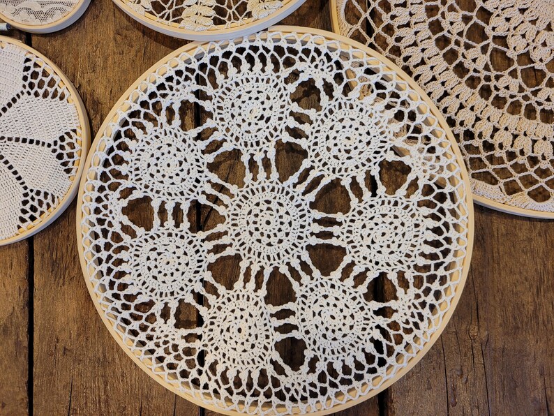 Vintage Doilies in Embroidery Hoops Doily Wall Hanging Etsy