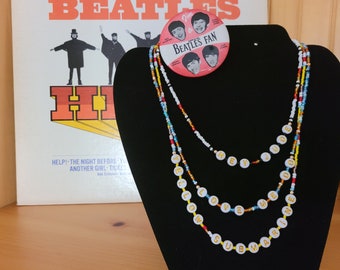 Beatles Song Title Seed Bead Necklace: Gold Letter Fan Gift