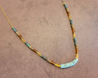 Snakeskin Jasper Gemstone Necklace: Miyuki Seed Bead, Earth Tone
