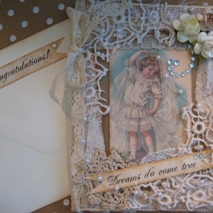 Carte de douche nuptiale, Dreams Do Come True, garnitures vintage, napperons, couleurs neutres, carte de douche nuptiale mère fille