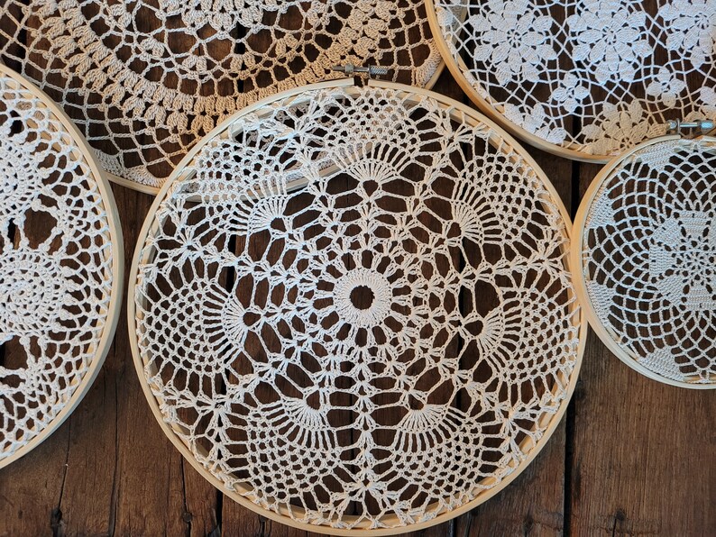 Vintage Doilies in Embroidery Hoops Doily Wall Hanging Etsy