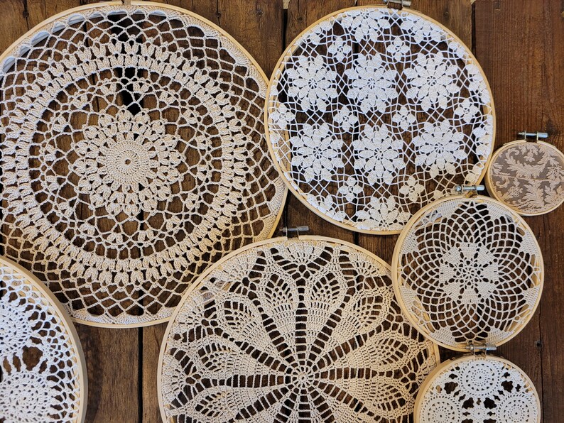 Vintage Doilies in Embroidery Hoops Doily Wall Hanging Etsy