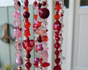 Beaded Valentine Suncatcher: Red, Pink, & Clear Glass Crystals