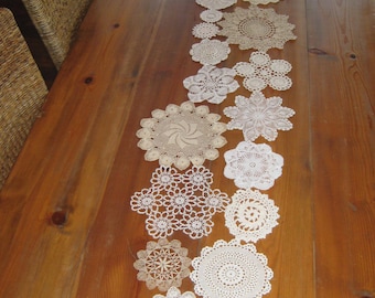 Crocheted Doily Table Runner, Vintage, Neutral Colors,  Made to Order, Grandma Core