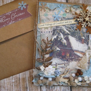 Carte de vœux d'éléments rustiques et naturels, bonne nouvelle de confort et de joie, carte de Noël d'inspiration vintage