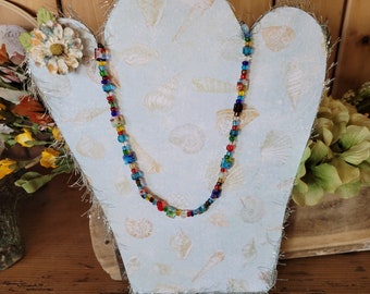 Millefiori Flower Glass Beaded Necklace: Colorful Murano Italian Beads