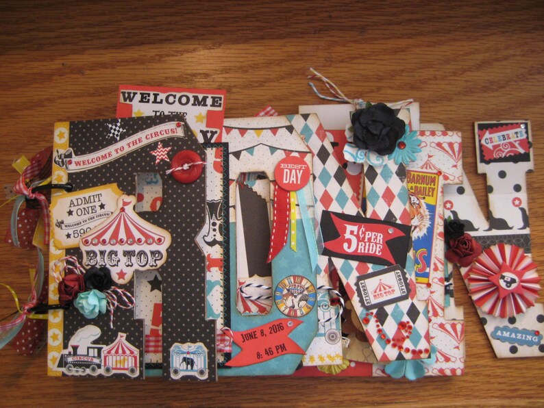 Custom Name Chipboard Album Circus Theme 5 Letters Circus Etsy