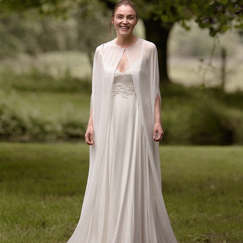 Long Bridal Cape / Sheer Wedding Jacket / Wedding Dress Topper | Etsy