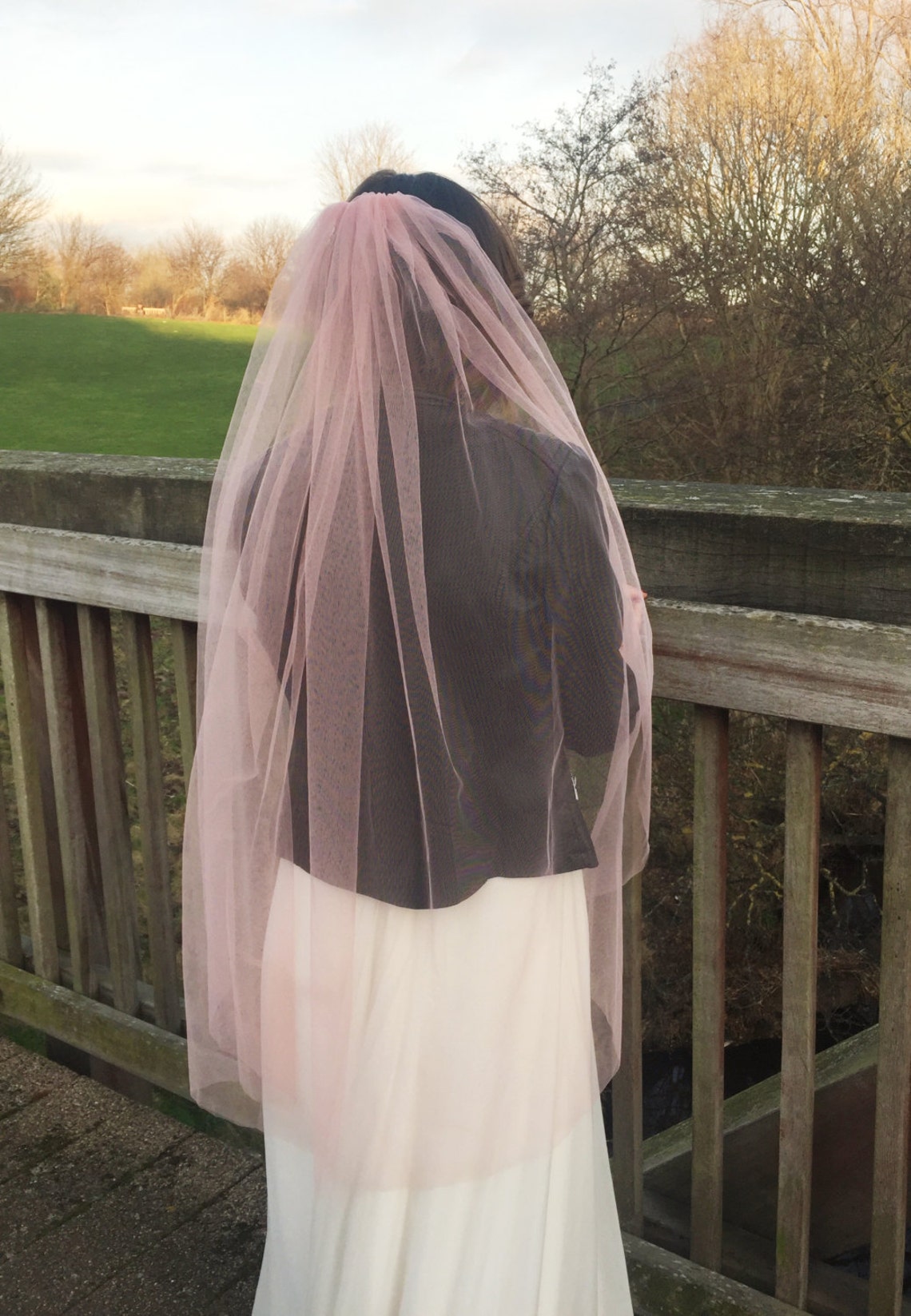 Blush Veil Bridal Veil Pink Wedding Veil Fingertip Veil Etsy
