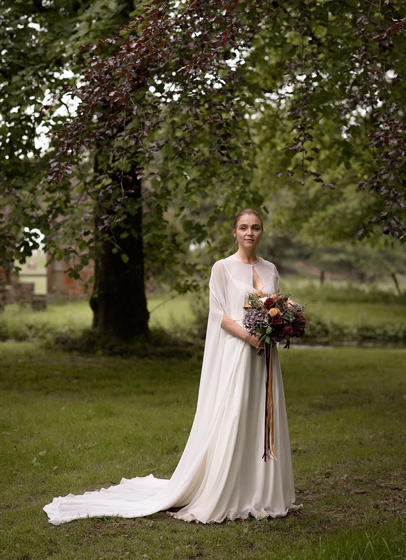 Chiffon Wedding Dress Cape with arm slits