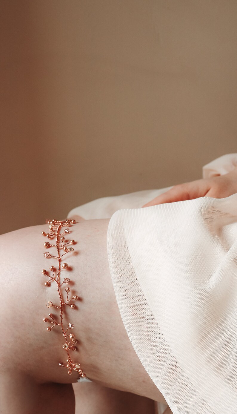 Rose Gold Garter Rose Gold Vine Wedding Gift Bridal Garter Bridal Shower Gift Garter Rose Gold Wedding Garter Gift For Her