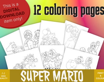 Coloriages de Super Mario, 12 modèles à imprimer (téléchargement numérique)