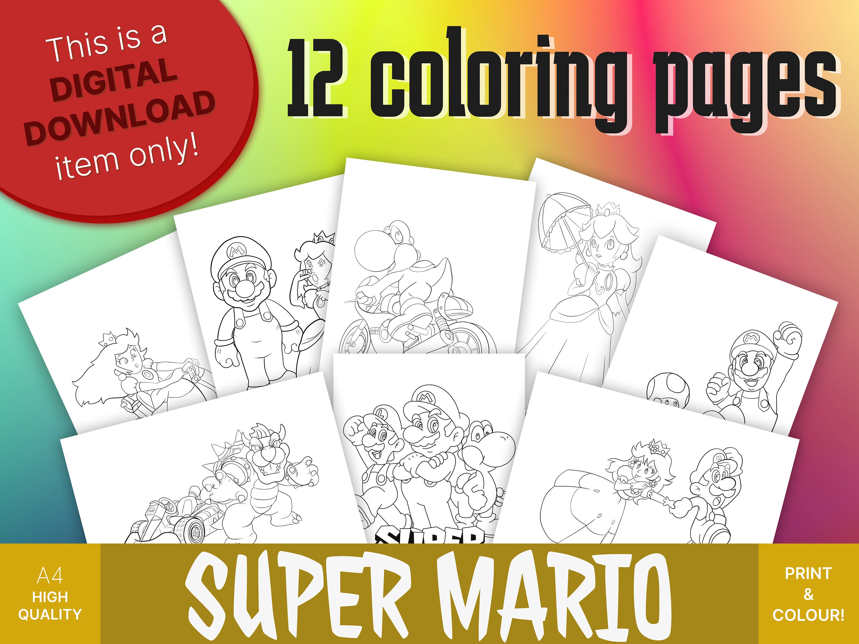 Super Mario Coloring Sheets 23 Digital PDF Coloring Pages 