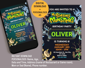Verjaardagsuitnodiging My Singing Monsters: Wubbox-feestje (digitale afdrukbare)