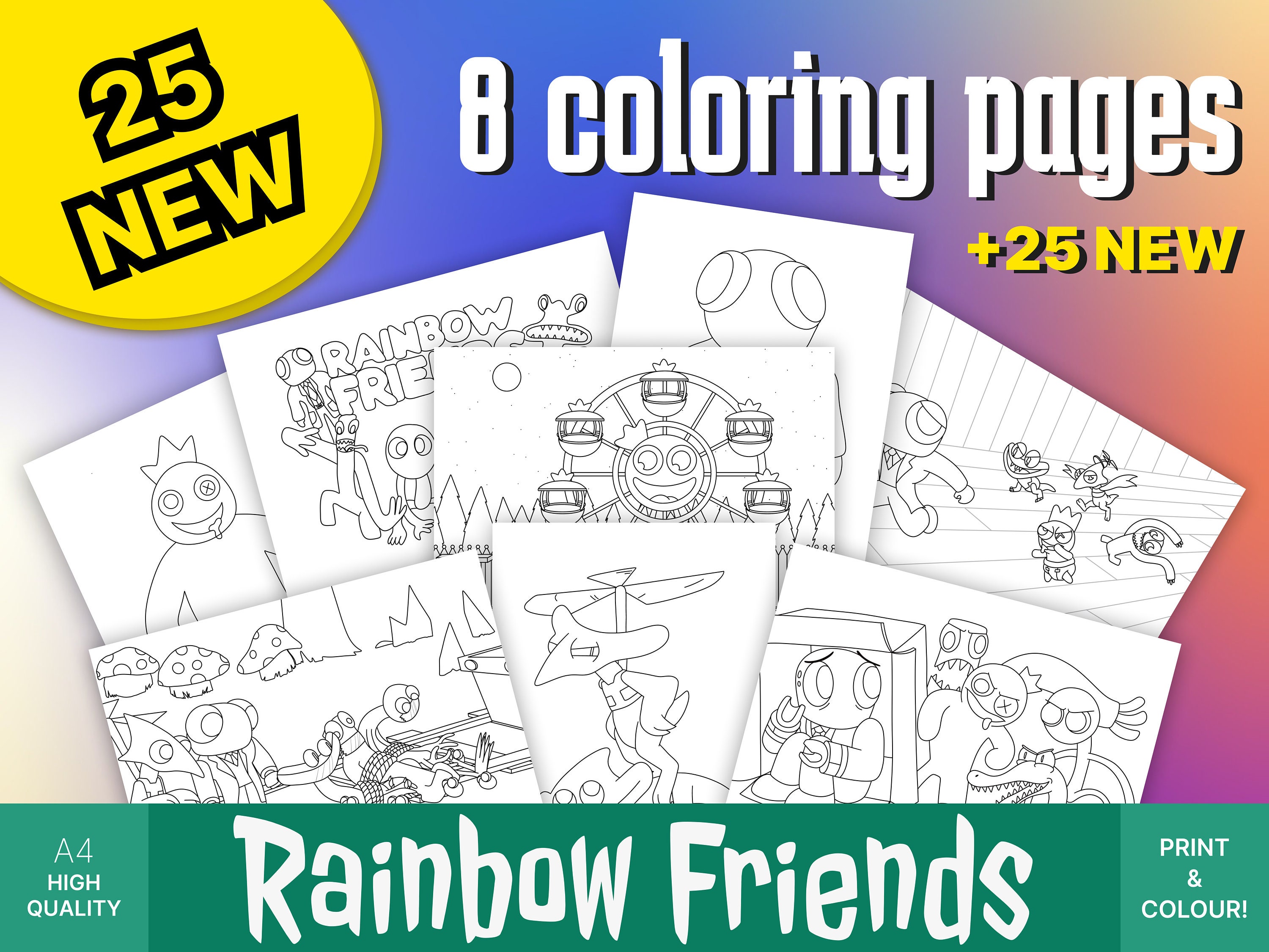Yellow Rainbow Friends Coloring Pages