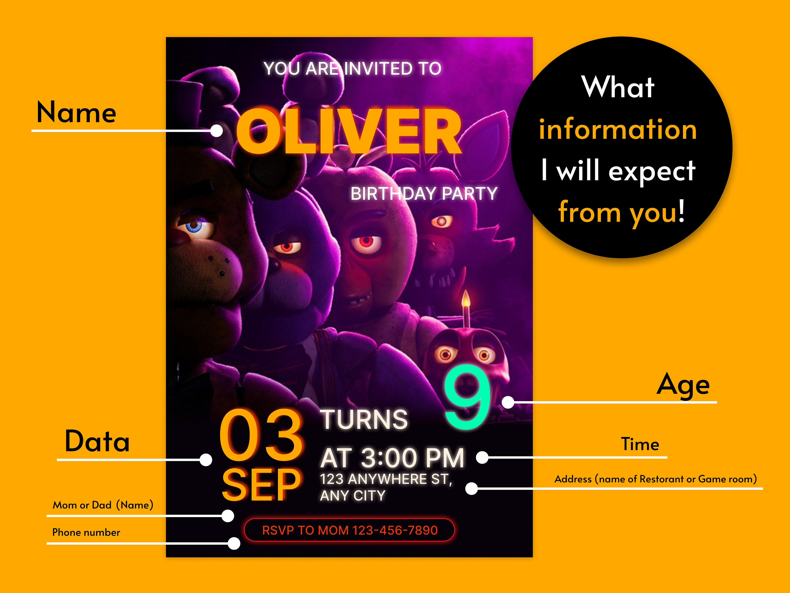 Five Nights at Freddy's FNAF DIGITAL DIY Template Invitation Invite ...