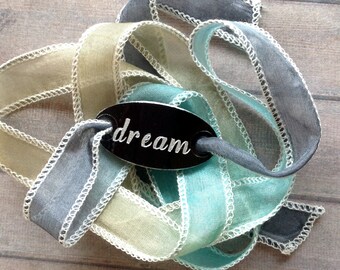 Wikkelarmband  zijde inspiratie armband gegraveerd ,DREAM#191