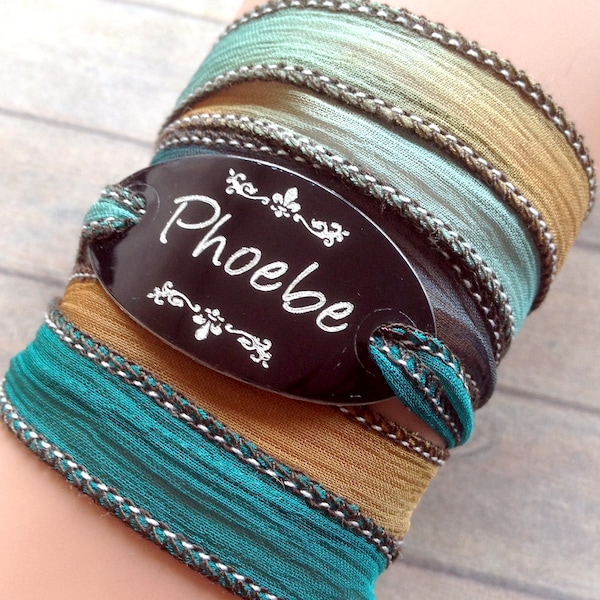 Custom Name Bracelet, Nameplate Bracelet, Hippie Wrap Bracelet, Personalize, Silk Wrap Bracelet, Ibiza, Back to School,  #211