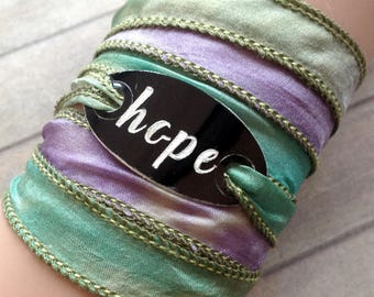 Wickelarmband Crinkle Seide Hand gestempelt Inspiration Armband,HOPE  #192