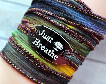 Wickelarmband Crinkle Seide Hand gestempelt Inspiration Armband,just breathe  #155