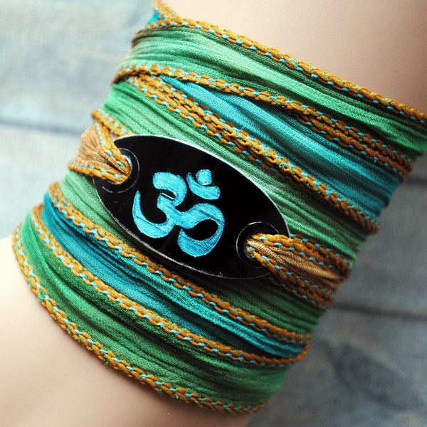 Ohm, Ohm Sign, Yoga, Silk Wrap Bracelet, Silk Ribbon Bracelet, New Age, Spiritual Gift, Birthday, Christmas, Silk Ribbon, Wrap Bracelet #161