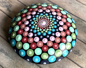 Free Shipping Original hand painted Mandala Stone, garden decor, colorful mandala rocks, memorial stone, meditation mandala rock,zen gift