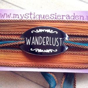 wanderlust wrap bracelet-petrol orange silk ribbon-boho travel girl-adventure bracelets-bracelet femme voyage-mountain bracelet-viaje208 image 5
